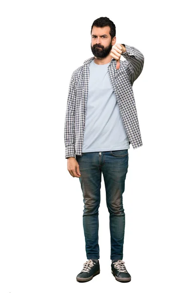 Handsome Man Beard Showing Thumb Negative Expression Isolated White Background — Stock Photo, Image