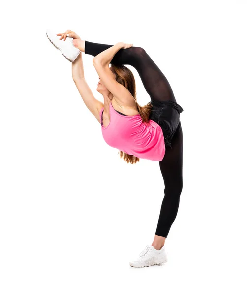 Jonge Dans Meisje Geïsoleerde Witte Achtergrond Stretching — Stockfoto