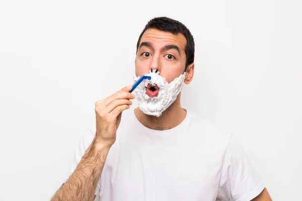 Hombre Afeitándose Barba Sobre Fondo Blanco Aislado —  Fotos de Stock