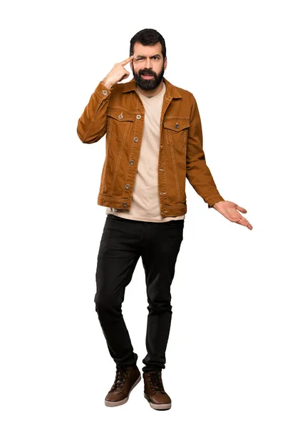 Handsome Man Beard Making Gesture Madness Putting Finger Head Isolated — Stock Photo, Image