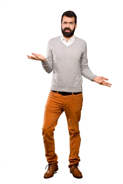 Handsome man unhappy for not understand something over isolated white background