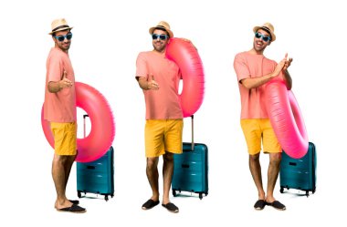 Onun yaz tatili handsh şapka ve güneş gözlüğü ile Man Seti