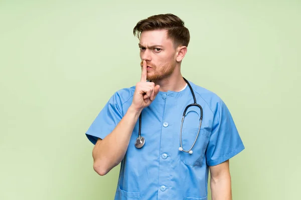 Surgeon Doctor Man Doing Silence Gesture — Stock Photo, Image