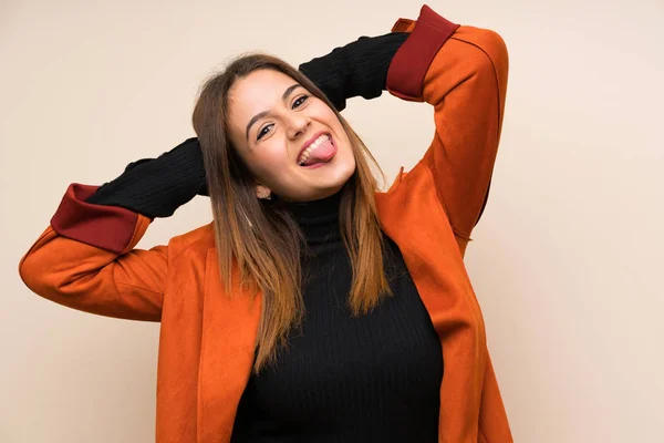 Young Woman Coat Laughing — Stock Photo, Image