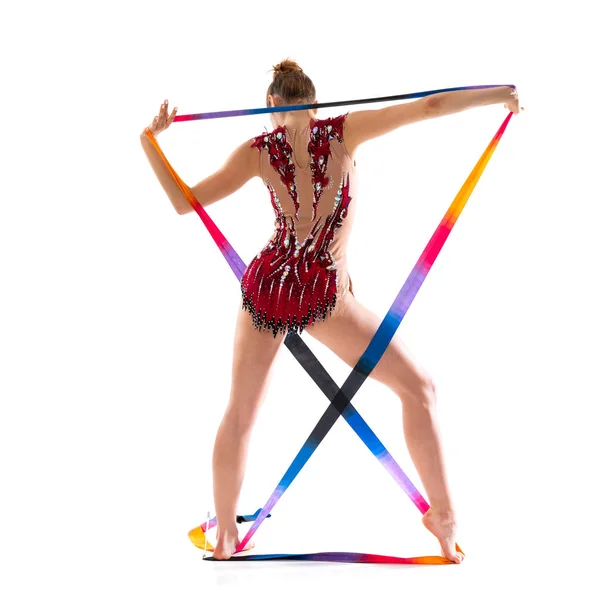 Girl Doing Rhythmic Gymnastics Ribbon — Stock Photo, Image