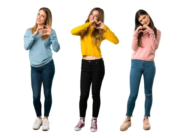 Una Toma Completa Grupo Personas Con Ropa Colorida Haciendo Símbolo —  Fotos de Stock