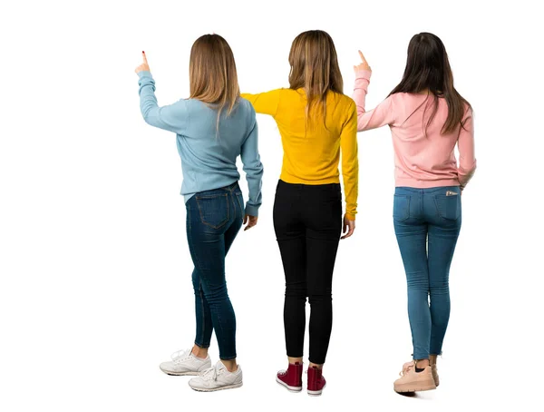 Una Toma Completa Grupo Personas Con Ropa Colorida Apuntando Hacia — Foto de Stock