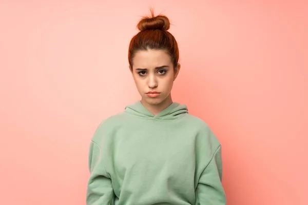 Young Redhead Woman Sweatshirt Sad Depressed Expression — 스톡 사진