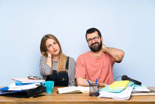 Students Many Books Neckache — Stock Photo, Image