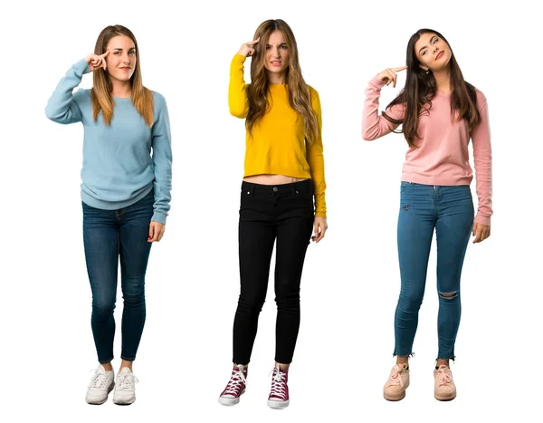 Full Length Shot Group People Colorful Clothes Making Gesture Madness — Stock Photo, Image