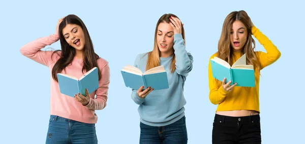 Group People Colorful Clothes Surprised While Enjoying Reading Book Colorful — Stock Photo, Image