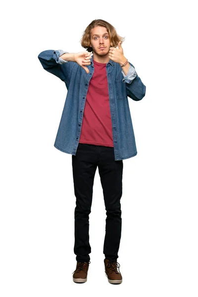 Full Length Shot Blonde Man Making Good Bad Sign Undecided — Stock Photo, Image