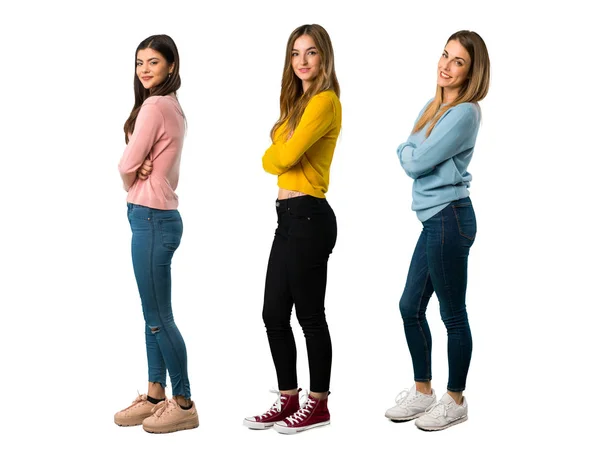 Una Toma Completa Grupo Personas Con Ropa Colorida Que Mantiene —  Fotos de Stock