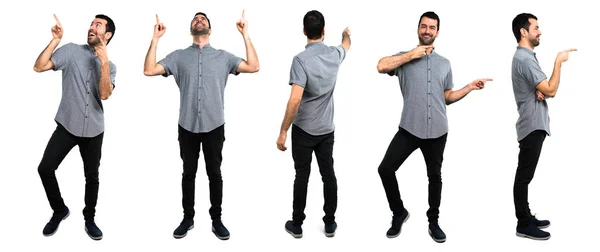 Set Handsome Man Pointing Back Laterals — Stock Photo, Image