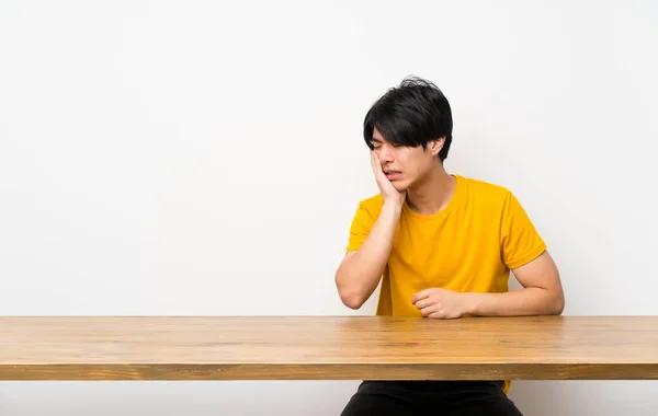 Asian Man Yellow Shirt Toothache — Stock Photo, Image