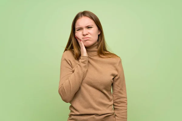 Young Woman Turtleneck Sweater Toothache — ストック写真