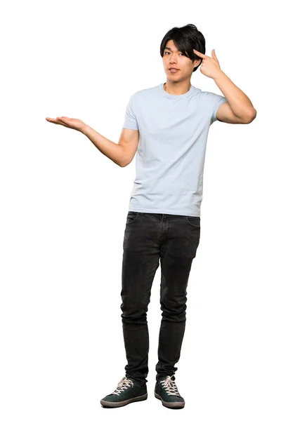 Full Length Shot Asian Man Blue Shirt Making Gesture Madness — Stock Photo, Image