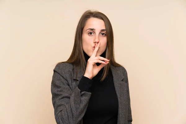 Young Woman Isolated Wall Doing Silence Gesture — Stock Photo, Image