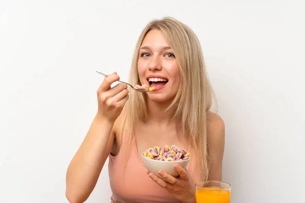Молодая Блондинка Завтракает — стоковое фото