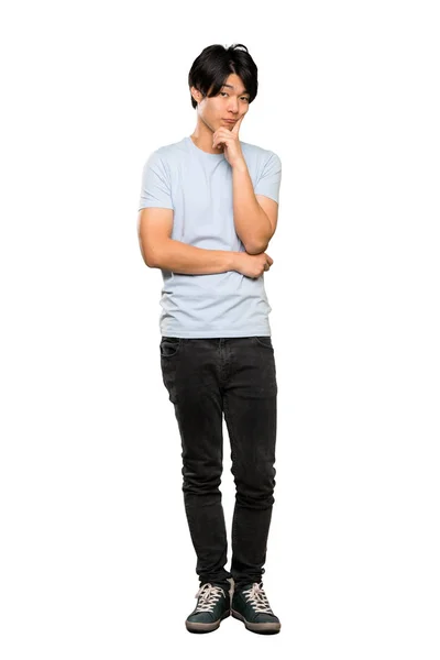 Tiro Completo Homem Asiático Com Camisa Azul Olhando Para Frente — Fotografia de Stock