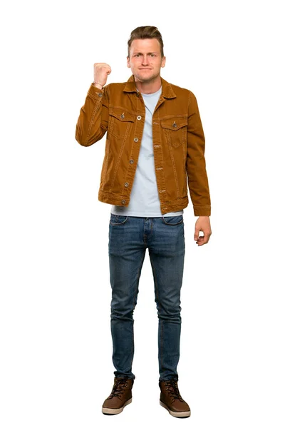 Blonde Handsome Man Angry Gesture — Stock Photo, Image