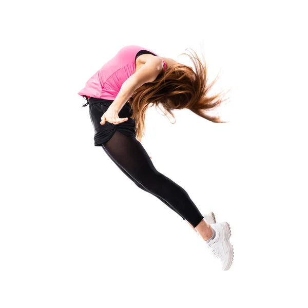 Fiatal Dance lány több mint elszigetelt, fehér háttér jumping — Stock Fotó