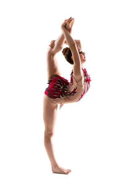 Meisje doet ritmische gymnastiek — Stockfoto