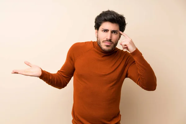 Handsome Isolated Wall Making Gesture Madness Putting Finger Head — Stock Photo, Image