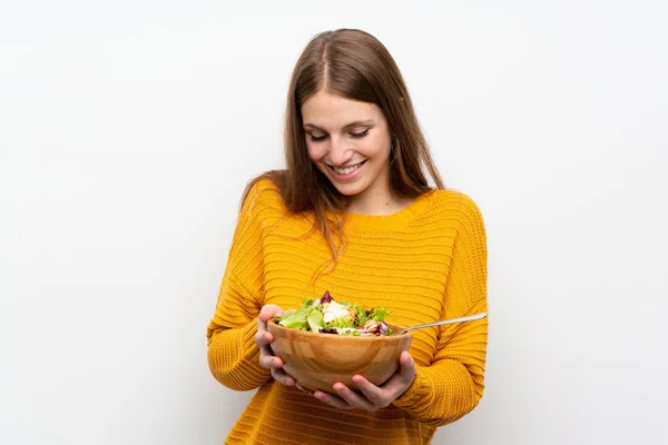 Jovem Com Cabelo Comprido Com Salada — Fotografia de Stock