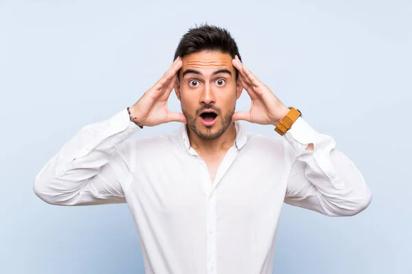 Handsome Young Man Isolated Blue Background Surprise Expression — Stock Photo, Image