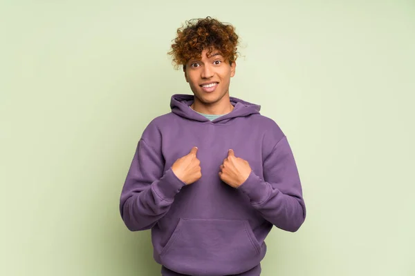 Young African American Man Isolated Green Wall Surprise Facial Expression — Stock Photo, Image