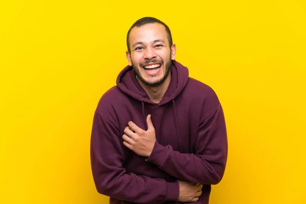 Колумбійського Людини Светри Жовті Стіни Посміхаючись Багато — стокове фото
