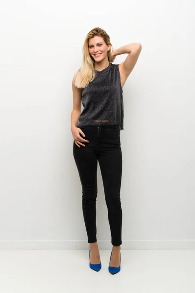 Young Blond Woman Posing Studio Background — Stock Photo, Image