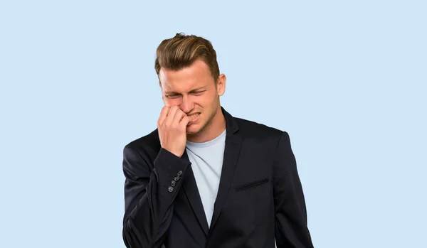 Blonde Handsome Man Toothache — Stock Photo, Image