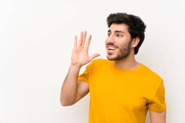 Gut Aussehend Über Isolierte Weiße Wand Schreit Mit Weit Aufgerissenem — Stockfoto