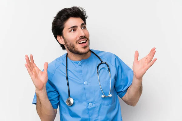 Surgeon Doctor Man Isolated White Wall Surprise Facial Expression — Stock Photo, Image