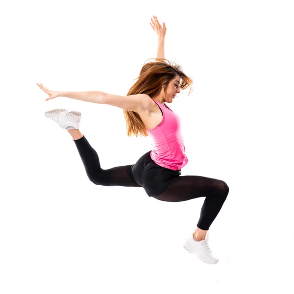 Young Dance Girl Isolated White Background Jumping — Stock Photo, Image