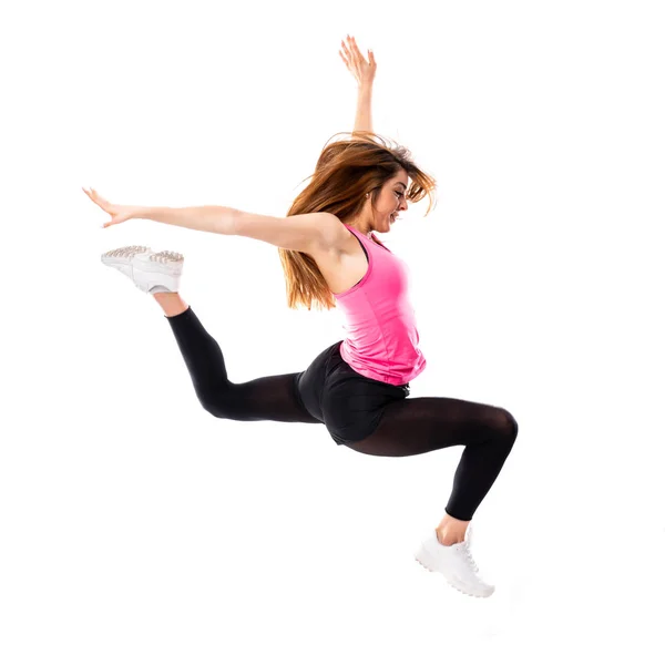 Young Dance Girl Isolated White Background Jumping Stock Picture