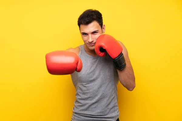 Handsome Sport Man Isolated Background Boxing Gloves — Stock Photo, Image
