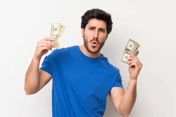 Hombre Guapo Tomando Montón Dinero — Foto de Stock