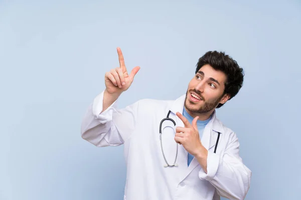 Doctor Man Pointing Index Finger Great Idea — Stock Photo, Image