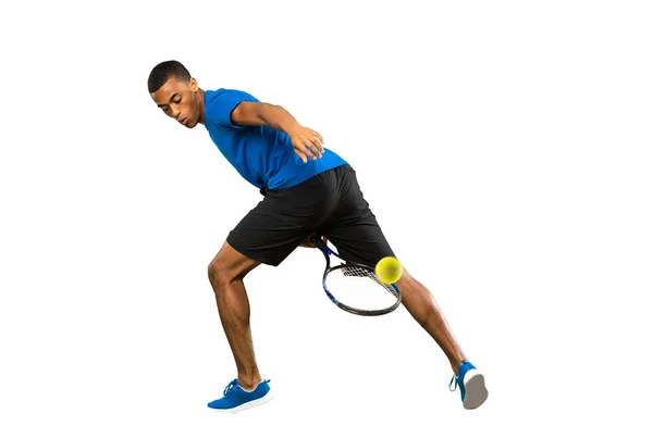 Full Length Shot African American Tennis Player Man Isolated White — Stock Photo, Image