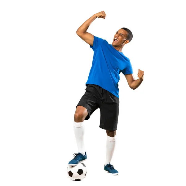 Tiro Completo Homem Jogador Futebol Afro Americano Sobre Fundo Branco — Fotografia de Stock