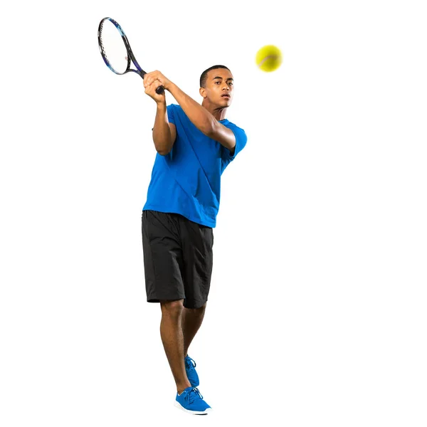 Full Length Shot African American Tennis Player Man Isolated White — Stock Photo, Image