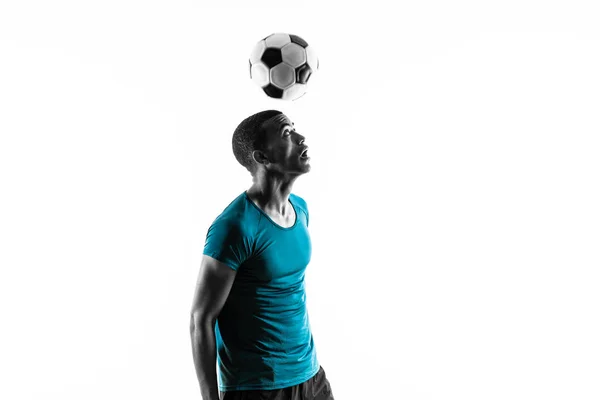 Afro American Piłkarz Człowiek Białym Tle Biały — Zdjęcie stockowe