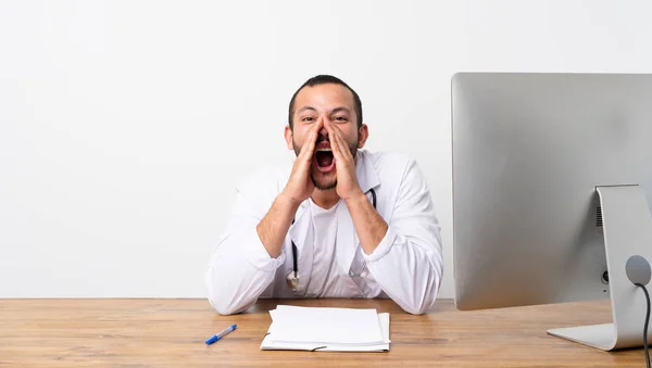 Doctor Colombian Man Shouting Announcing Something — Stock Photo, Image