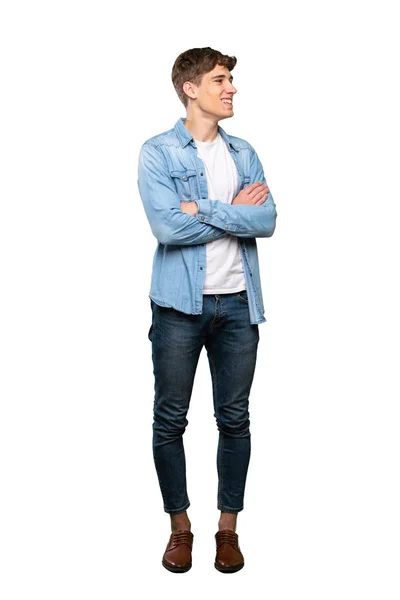 Full Length Shot Handsome Young Man Happy Smiling Isolated White — Stock Photo, Image