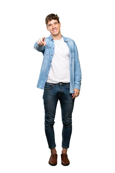 Full Length Shot Handsome Young Man Points Finger You Confident — Stock Photo, Image