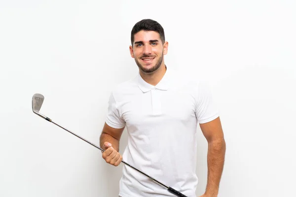 Knappe Jonge Golfer Speler Man Geïsoleerde Witte Achtergrond — Stockfoto