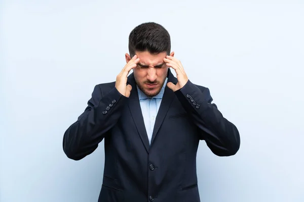 Handsome Man Isolated Blue Background Headache — Stock Photo, Image